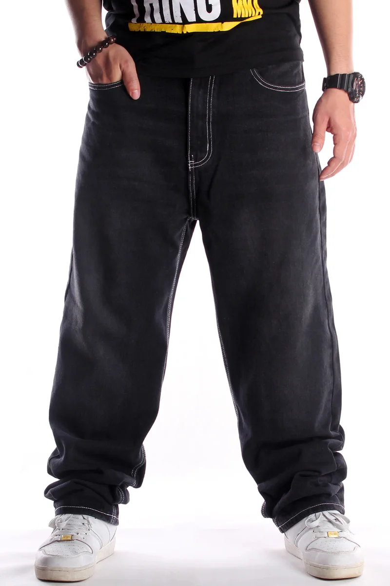 

European American Street Trend Black All-match Washed Jeans Pants Men's Hip Hop Loose Wide Leg Plus Size hip-hop Trousers