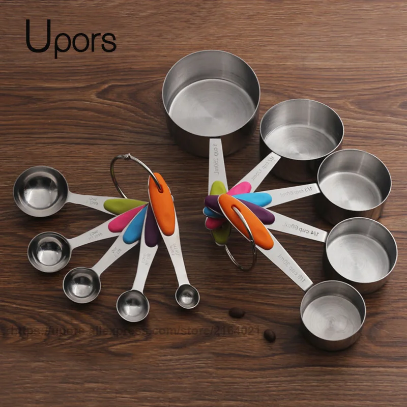 

UPORS Stainless Steel Measuring Cups and Spoons Set Stackable Tablespoons Kitchen Measuring Spoon Measuring Cup