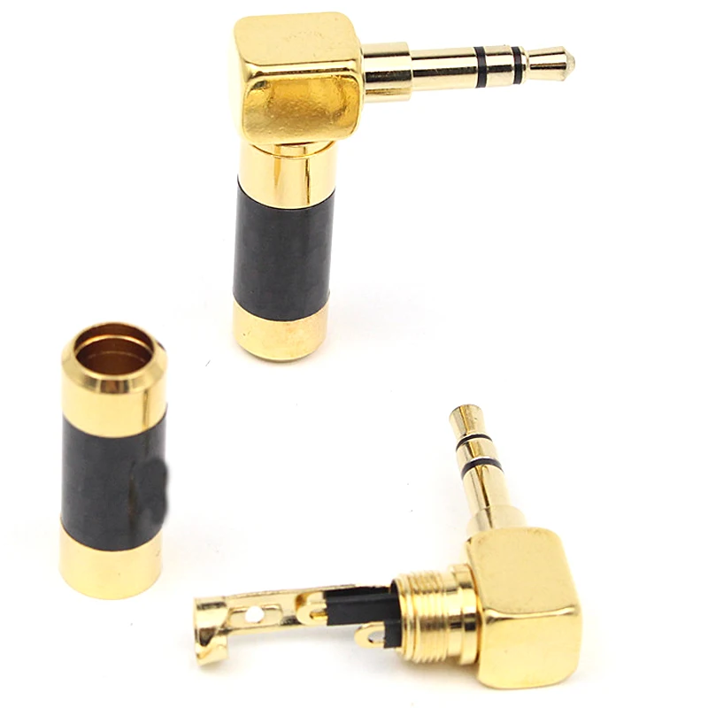 Hi-End 2PCS Right Angle Gold Plated 3.5mm Stereo Mini Jack Plug Connector Carbon Fiber Mini Plugjack