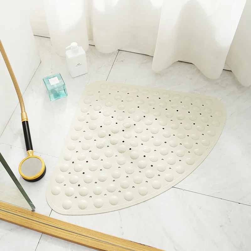 Bathroom Corner Shower Mat Sector Bath Mat Anti Slip No Smell Triangle Stand Up Bathmats Machine Washable Suction Cup Drain Hole