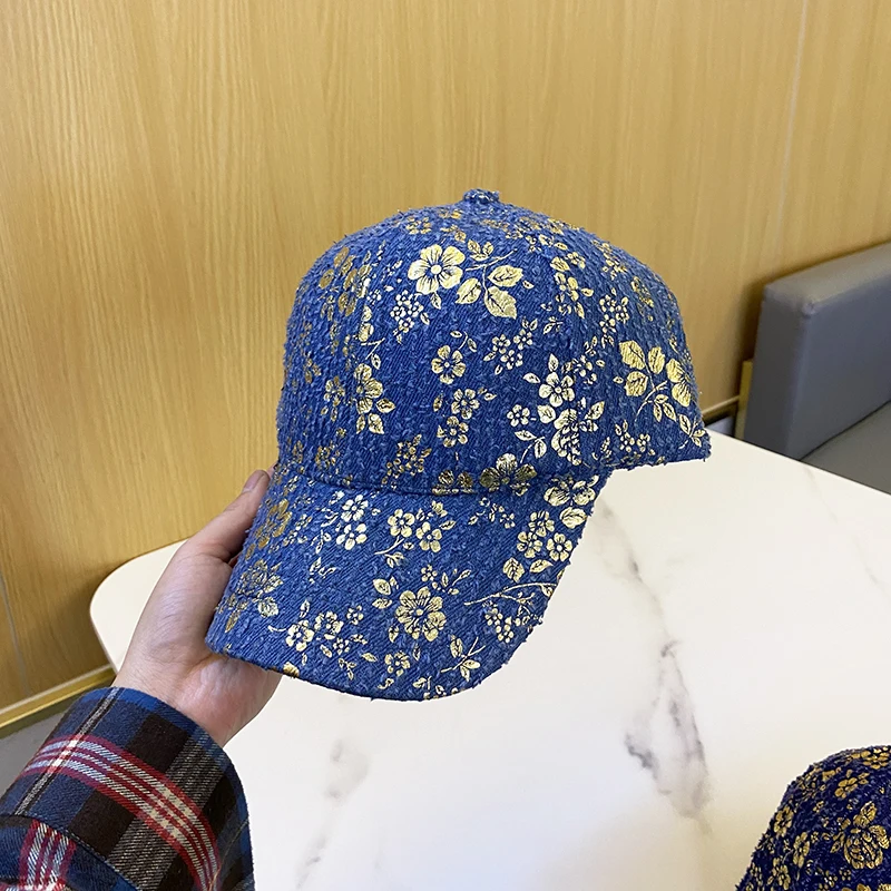 Ladies peaked cap spring and summer Korean fashion retro baseball caps made old denim print outdoor sports and leisure sun hat