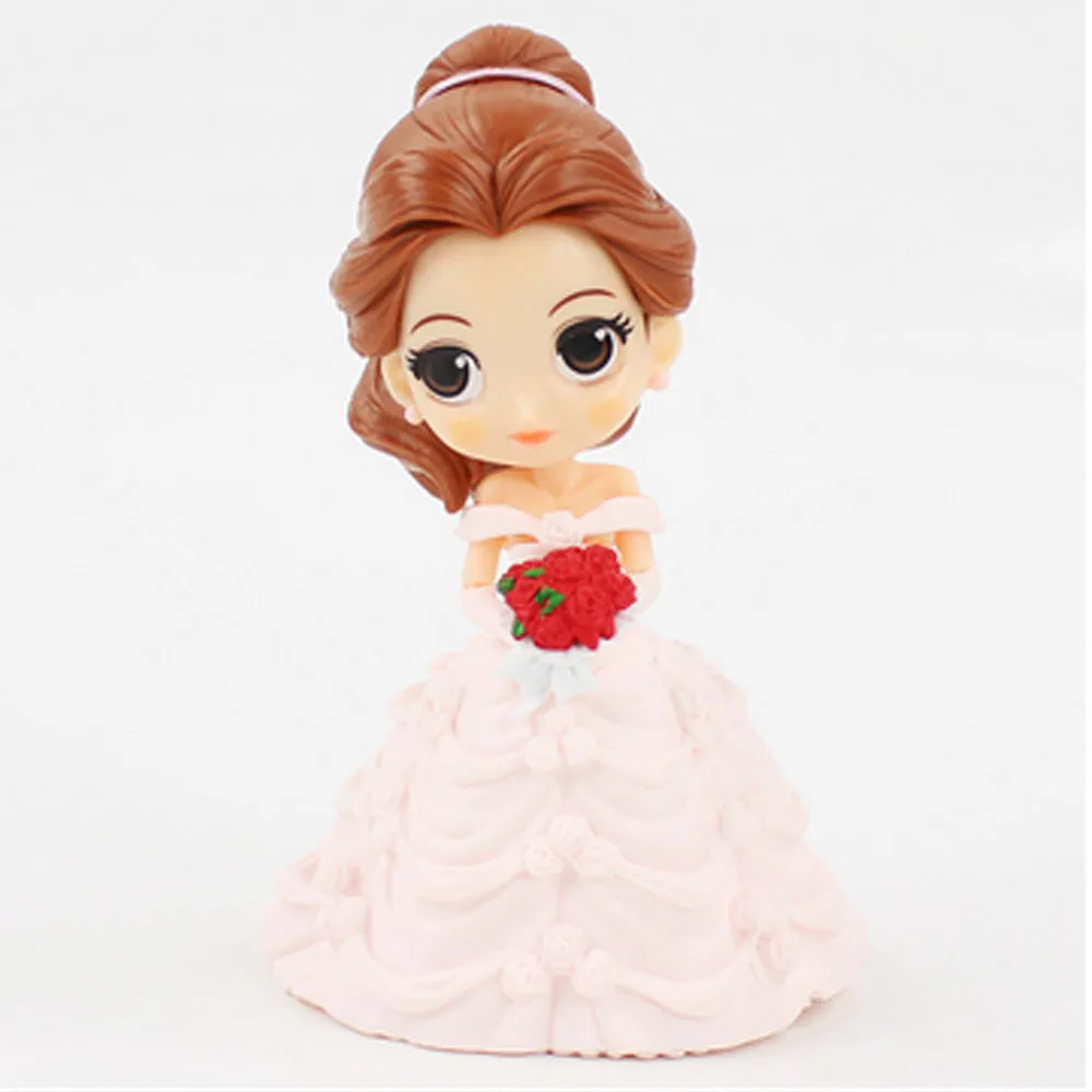 12-15cm Princess Q Posket  Snow White Mermaid Cinderella Belle Mulan Jasmine Tinkerbell PVC Action Figure Model Toys Kids Gifts