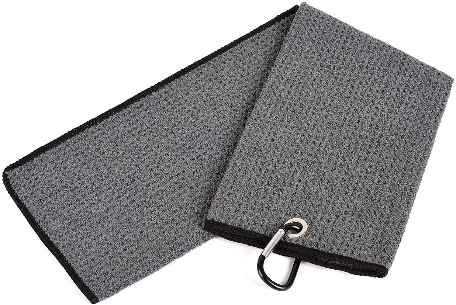 Tri-fold Golf Towel | Premium Microfiber Fabric | Waffle Pattern | Heavy Duty Carabiner Clip