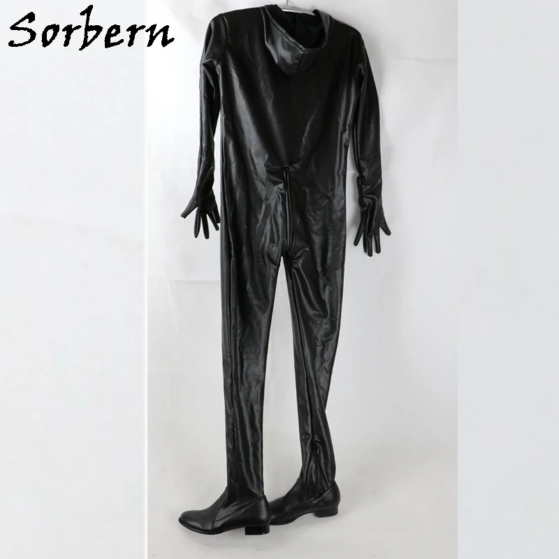 Sorbern czarny matowy Catsuit Unisex wykonane na zamówienie buty płaskie obcasy okrągłe Toe body z rękawiczkami i czapkami niestandardowy pomiar