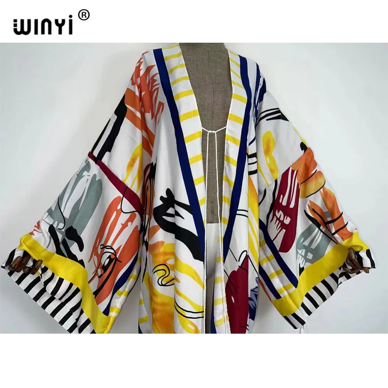 Caftan Autumn 2024 WINYI Women Cardigan Loose Long Dress Cocktail Party Boho Maxi African Holiday Batwing Sleeve kimono