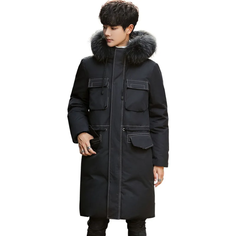 Winter Thick Warm White Duck down Men's Mid-length down Jacket Popular Brand Korean-style Men'S Wear Jacket