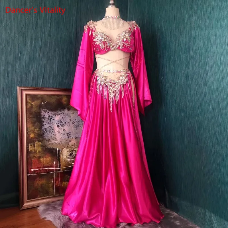 Belly Dance Suit Diamond-Studded Bra Split Long Skirt Performance Clothes Set High-End Custom Adult Child Competition Clothing