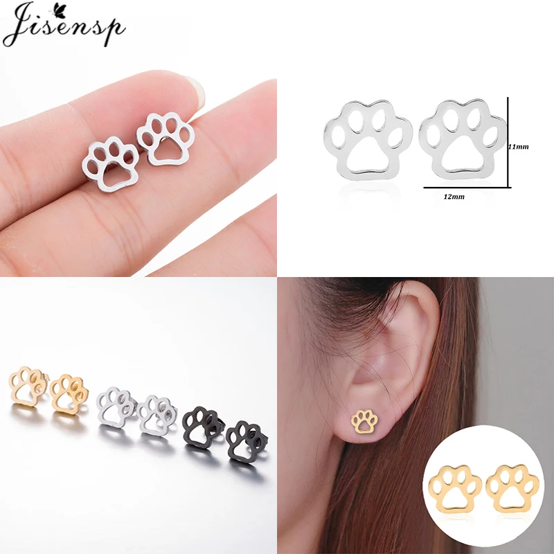 Jisensp Fashion Small Deer Stud Earrings for Women Girls Stainless Steel Jewelry Earing Cute Star Paw Earrings Christmas Gift