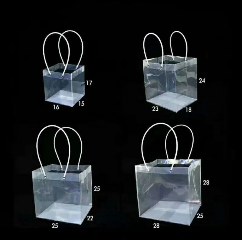 2021 New Arrival Pvc Gift Bags With Handles Multi Sizes  PP Bags Plastic Gift Boxes  Translucent Tote Gift Wrapping Flower Packs