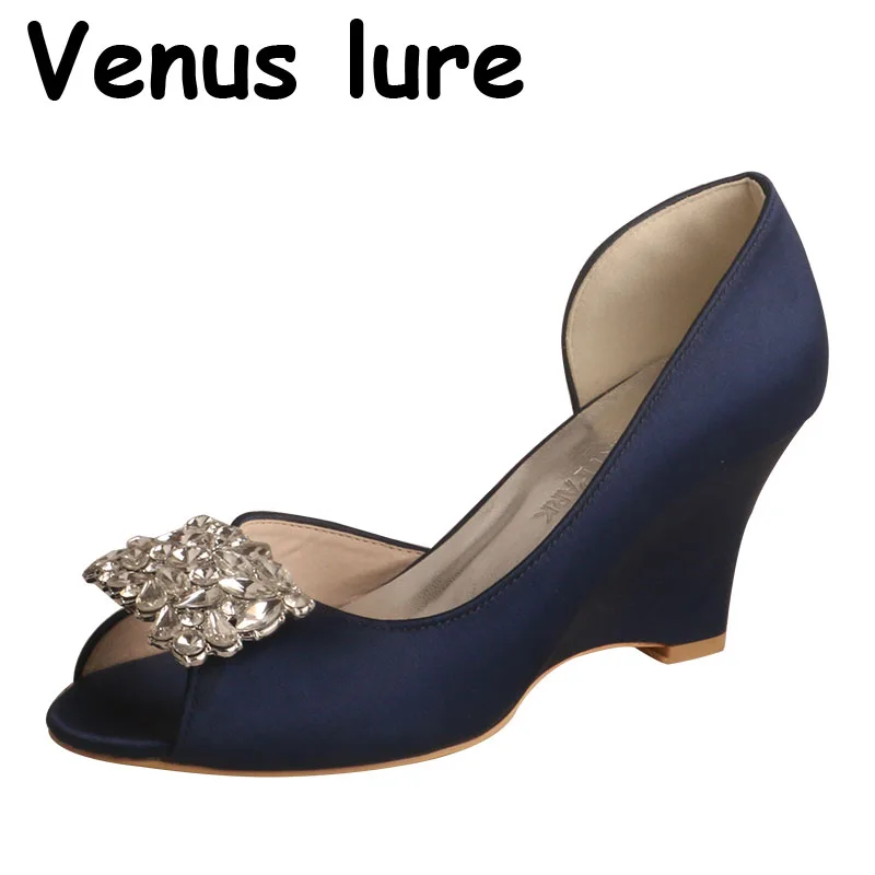 

23 Colors Ladies Fashion Heel Wedge Peep Toe Pumps Navy Party Wear Shoes 7.5CM