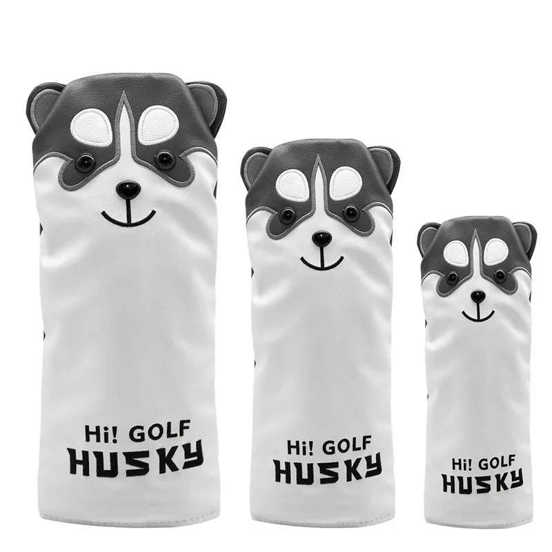 PU Leather Training Aids Golf Headcover Clubs Drivers Cover Protector Husky Lucky Cat #1 #3 #5 Woods Waterproof