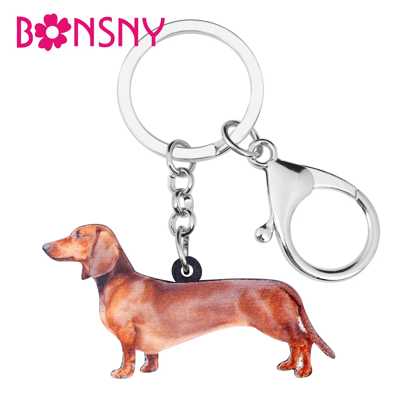 Bonsny Acrylic Standing Dachshund Dog Keychains Key Rings Anime Pet Jewelry Women Teens Girls Decorations Charms Gift Accessory