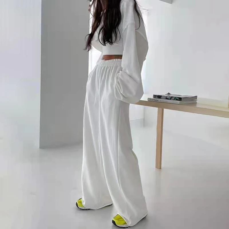 TWOTWINSTYLE White Three Piece Set For Women O Neck Long Sleeve Tops Sleeveless Vest Wide Leg Pants Female Casual Sets 2022 New