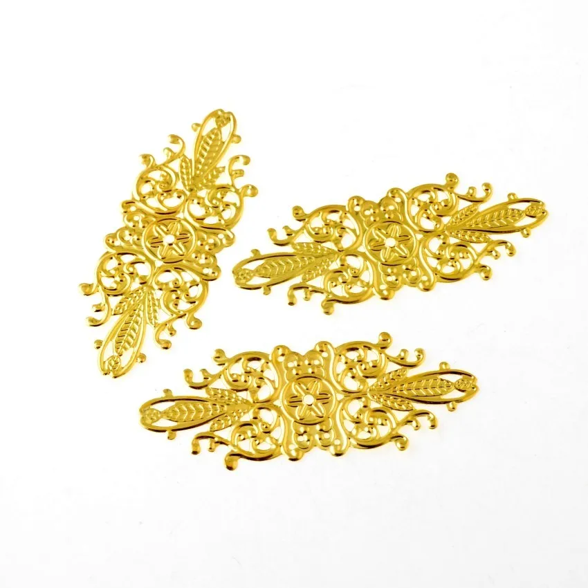 5Pcs Antique Bronze Filigree Flower Wraps Connectors Gift Decoration DIY Embellishments Findings 8.5x3.4cm