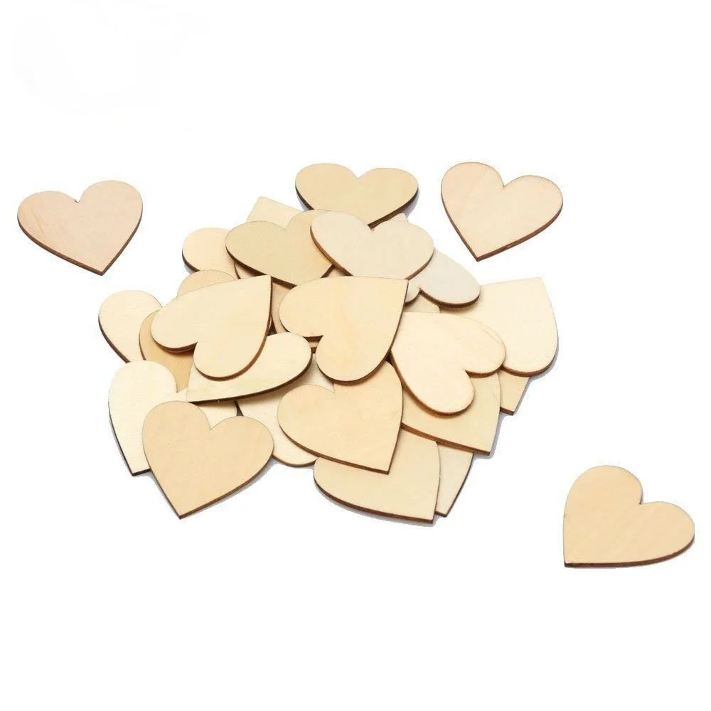 50pcs 20mm Unfinished Wood Heart Shape Cutouts Wooden Heart Dics for Weddings Plaques Art Craft Card Making and Decoration