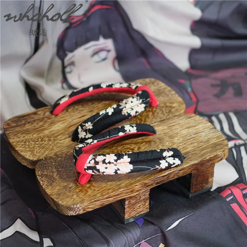 Whoholl tamancos verão feminino chinelos de madeira japonesa geta flip flops cosplay sapatos animação rem samurai sandálias chinelos