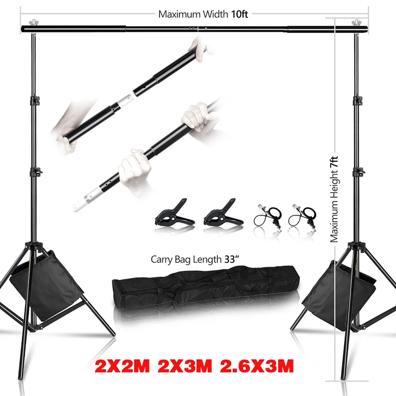 SH 2.6MX3M Photography Backdrop Stand Photo Studio Background Green Screen Backdrops Chromakey Support System With Carry Bag