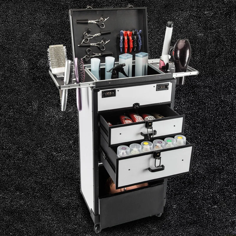 Luxury Aluminum Professional Makeup Suitcase Hairdressing Trolley Case Barber Scissors Hair Stylist Clipper Tool Box Customized