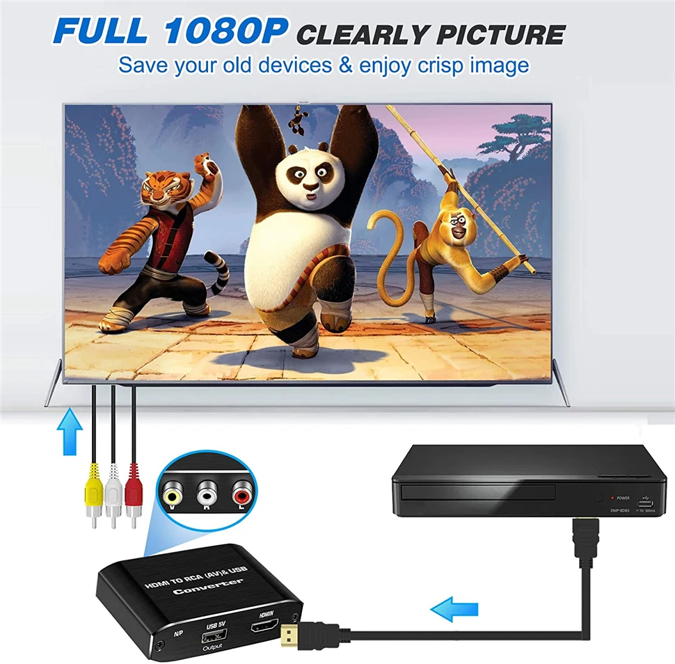 Navceker HDMI-kompatibel zu RCA Konverter AV/CVSB L/R Video Box HD 1080P 1920*1080 60Hz HDMI2AV Unterstützung NTSC PAL Ausgang HDMIToAV