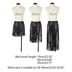 F3MD Womens High Waist Faux Leather Fringe Tassels Skirt Body Harness with Snap Buttons Halloween Party Punk Rock Costume Dress