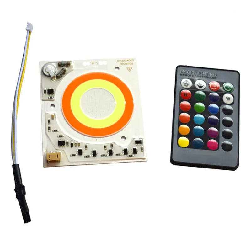 

5X High quality 220V input 50W free driver RGB COB LED diode lamp beads with 24 key IR controller