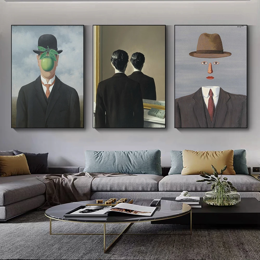 Imágenes artísticas de surrealismo el Hijo del Hombre por Rene Magritte, pinturas en lienzo, arte de pared, carteles e impresiones para la decoración del hogar y la sala de estar
