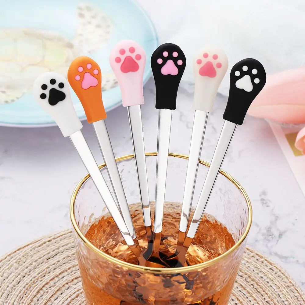 Cuillère à thé à griffe de chat de dessin animé mignon, cuillère à café en acier inoxydable, cuillère à dessert aux fruits, cuillère à bonbons,
