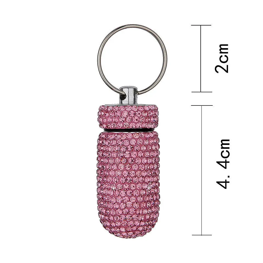 Car Storage Box Bottle Bling Organizer Pill Box Automobile For Car Interior / Hanging Key Ring Mini Storage Box with Diamond