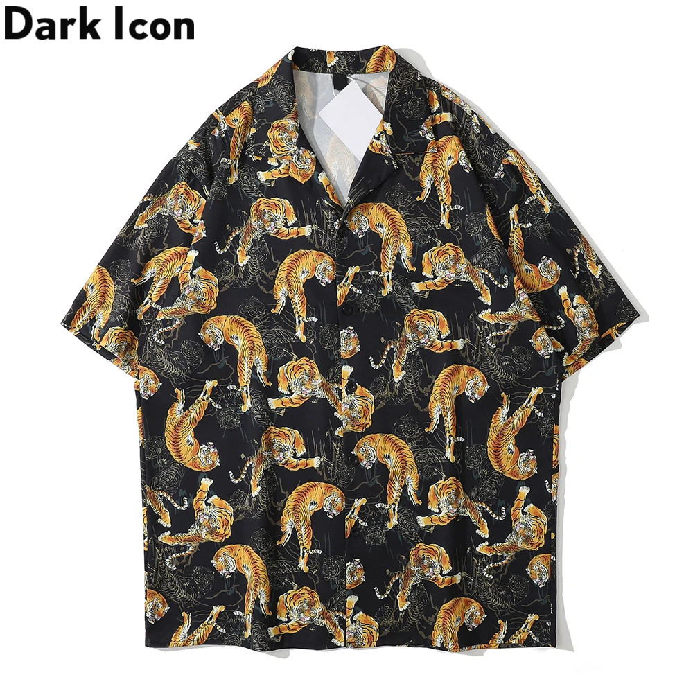 Dark Icon Tiger Print Street Fashion Men's Shirt 2024 Summer Polo Shirt Thin Material Hawaiian Shirt Male Blouse