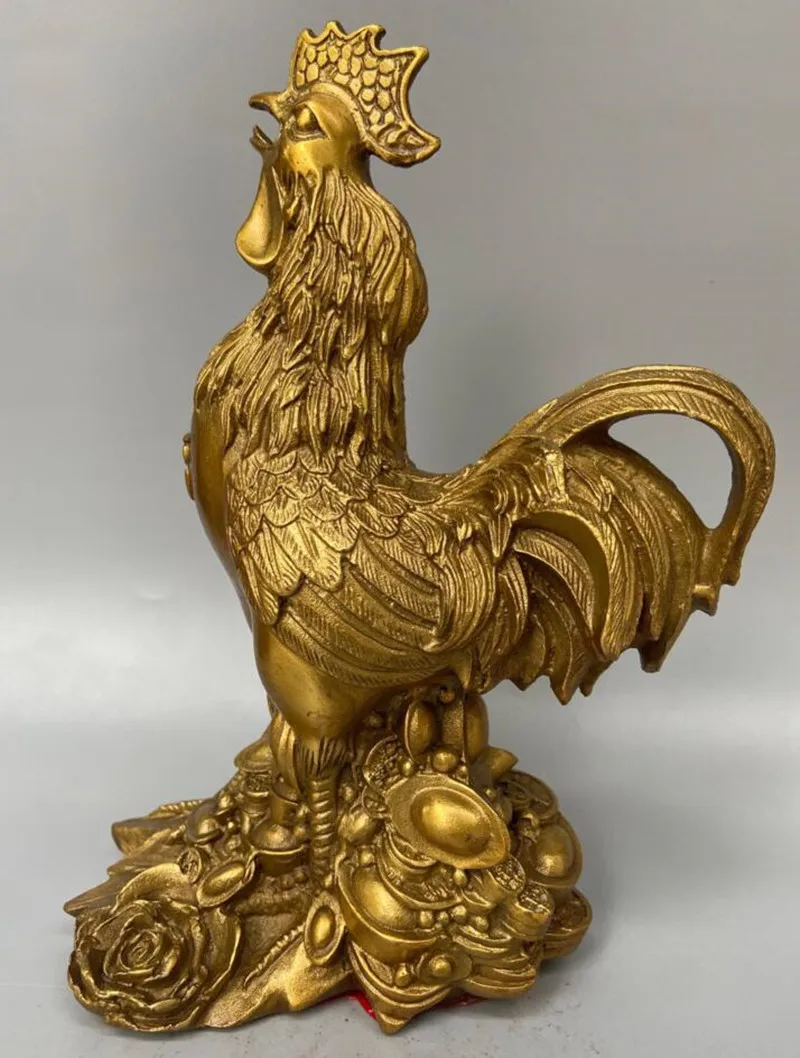 

Archaize brass recruit wealth peony rooster Home Desktop Decoration crafts statue