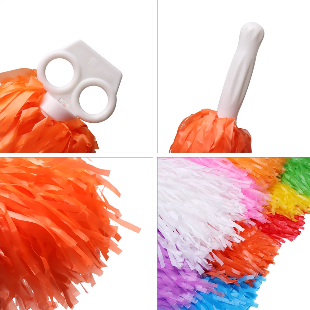 1Pair Colorful PE Plastic Handle Metallic Streamer Pompoms Cheerleading Cheering Flower Ball Dance Game Club Sports Supplies