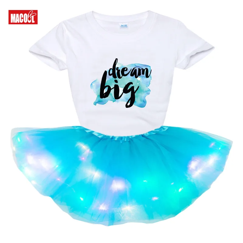 Girl Dress Sets Holiday gift Party Dress Light LED Kids Clothes Children Clothing Toddler Baby Outfit Cute t shirt dress Suits