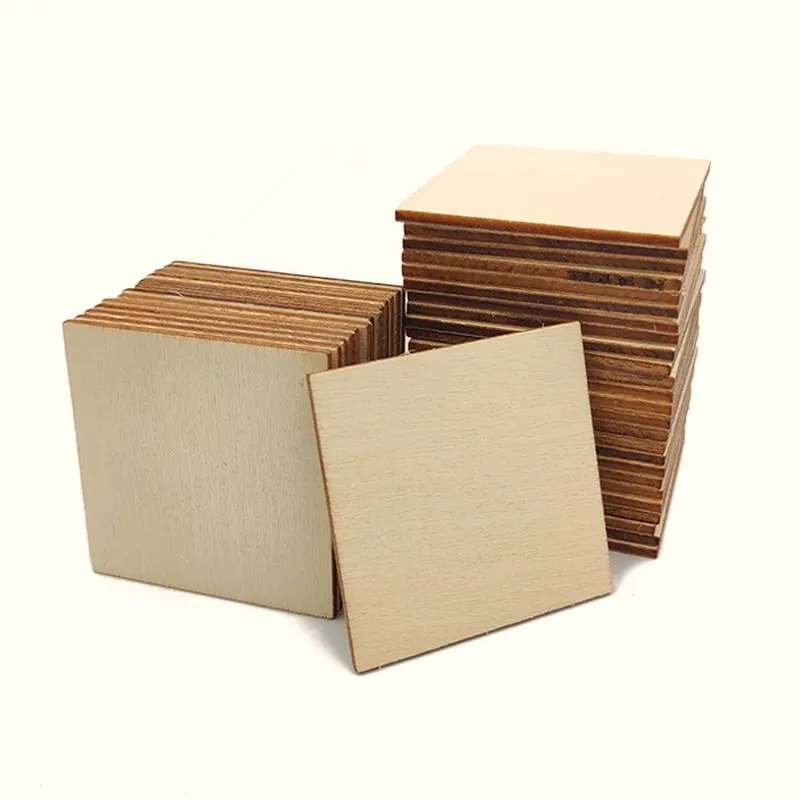 10-60mm Square Wood Cutouts for Wooden Coasters Unfinished Wood Slices Blank Wooden Squares for Photo Props and Decorations