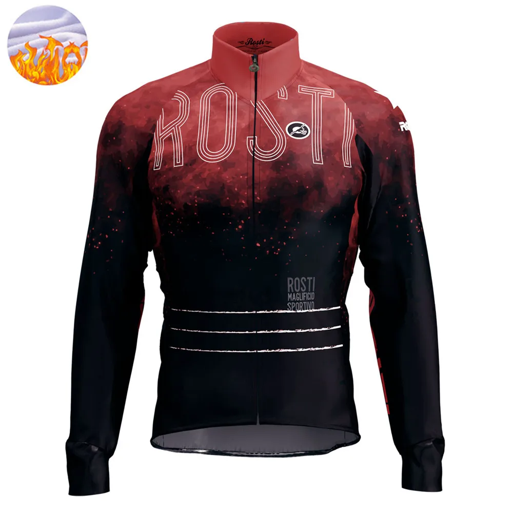 Rosti 2021 Winter Cycling Jersey Thermal Fleece Men Long Sleeve Jersey Outdoor Mountain Bicycle Keep Warm Light Jacket Ciclismo