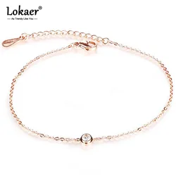 Lokaer Cubic Zirconia Anklet Foot Jewelry Rose Gold Color Anklet Bracelet Leg Chain Stainless Steel Anklets Women Jewelry A19034