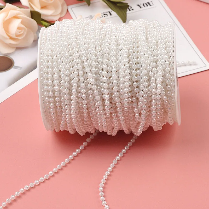 4mm Crafts ABS Resin Round Flatback Imitation Pearl Beads Chain Clothing Accessories For Curtain Wedding Decoration 2Meters/Lot