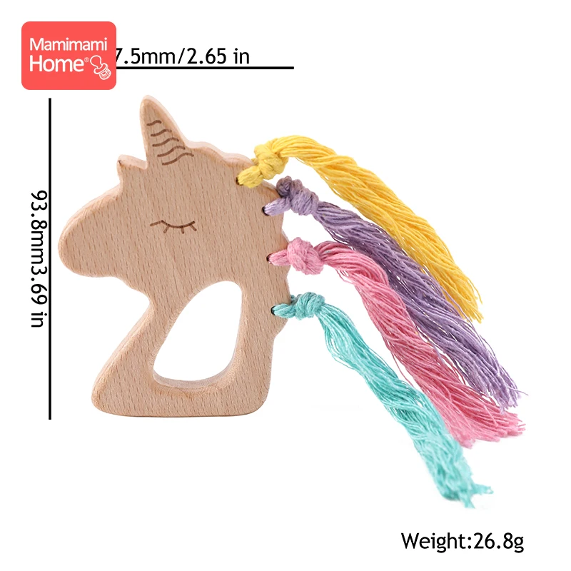 1pc Baby Wooden Teether Unicorn Pacifier Clip Chain Pendant Beech Rodent Wooden Blank Animal Children'S Goods Toy Christmas Gift