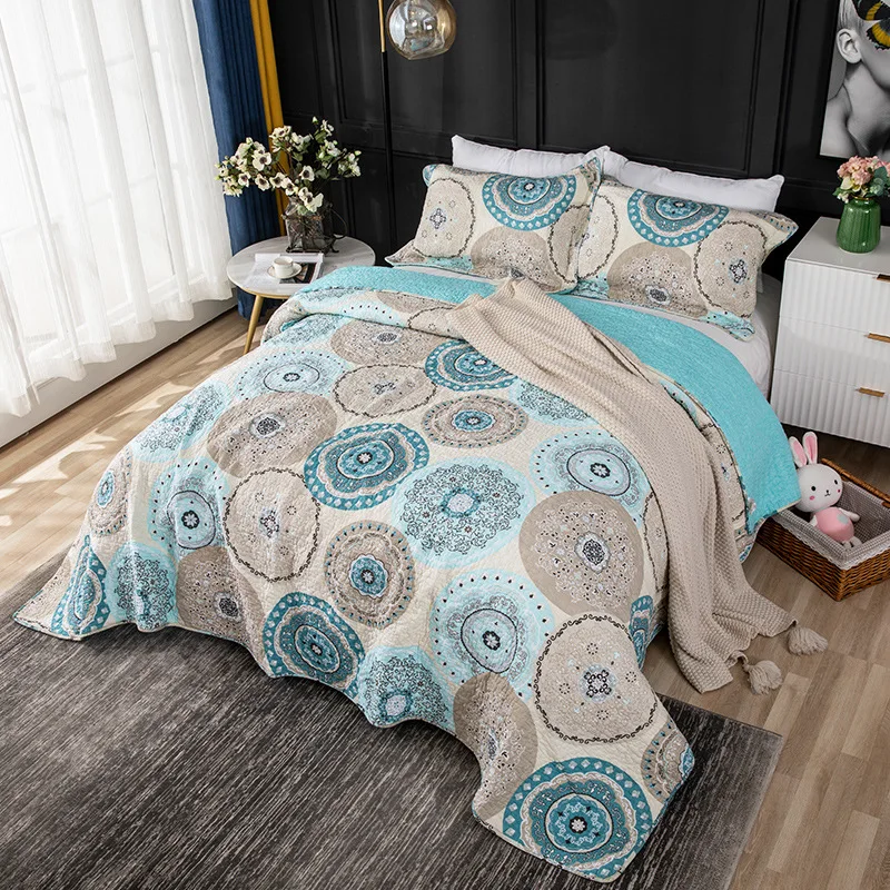 

CHAUSUB Printed Cotton Quilt Set 3PCS Bedspread on the Bed with Pillowcase Queen Size Summer Coverlet Quilted Blanket for Bed