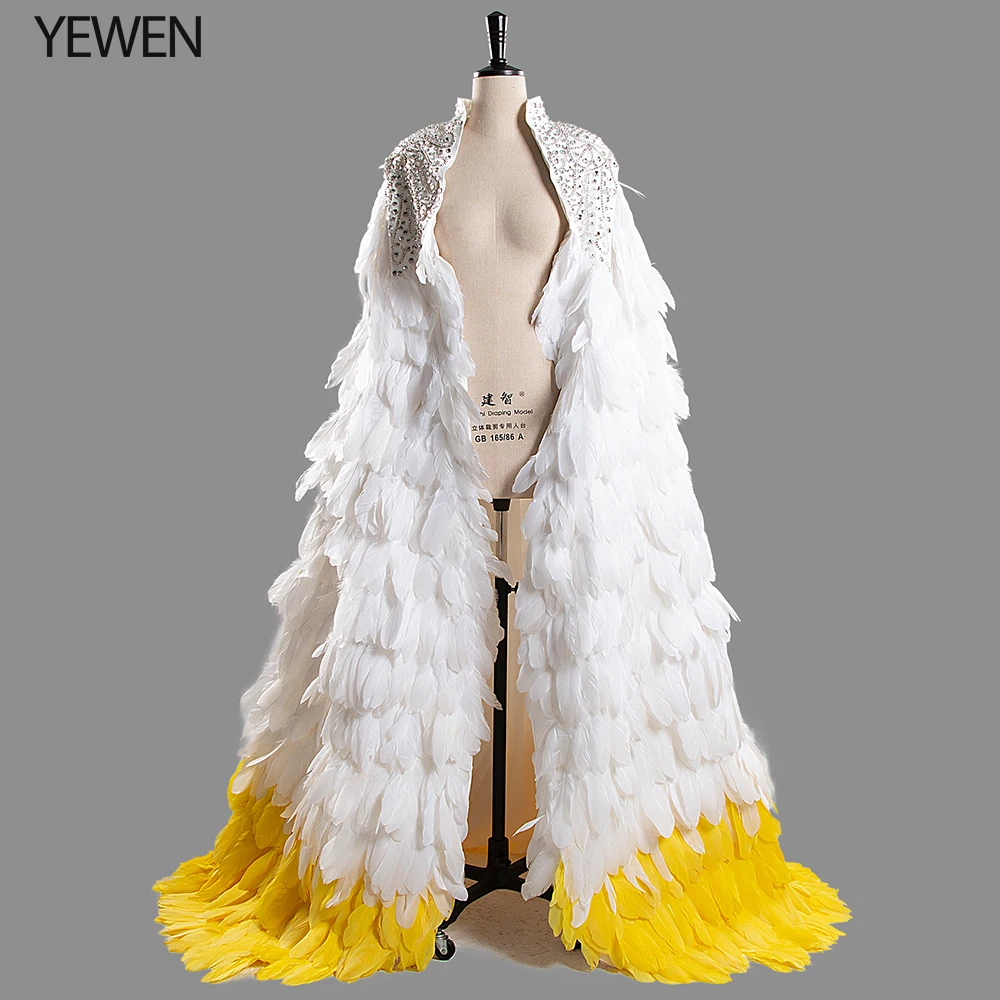 Feather Wedding Dress Jacket Luxury Vintage Crystal 2020 Bridal Gown YEWEN