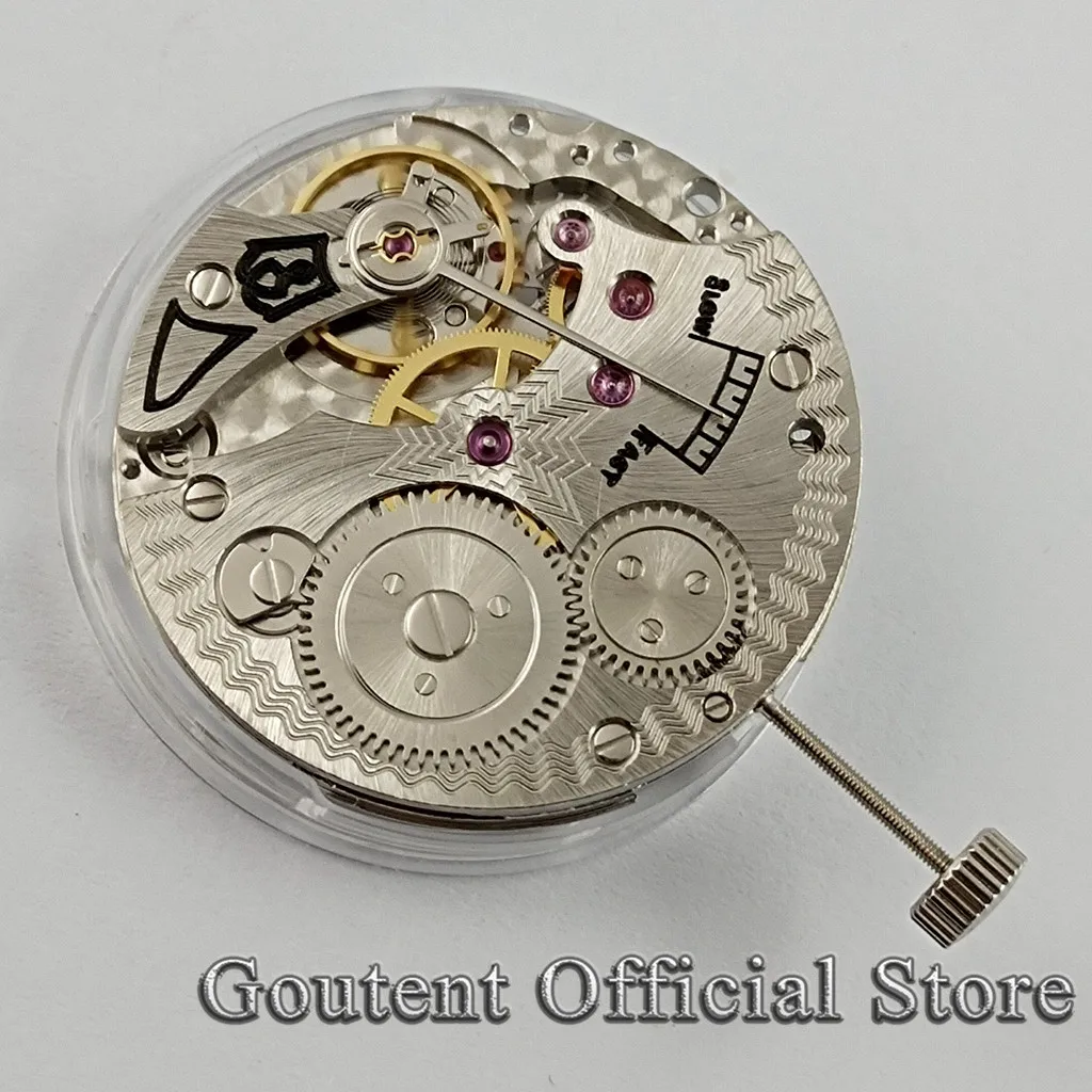 

Goutent 17 Jewels Silver Asia 6498 Hand Winding Mechanical Watch Movement 21600 bhp