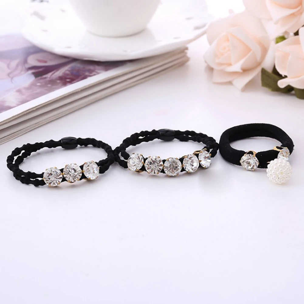 Big Diamonds Hair Ties Black Shiny Rhinestone Seamless Rubber Band Elastic Hair Rope Korean Fashion Hair Ring Hair Accessories