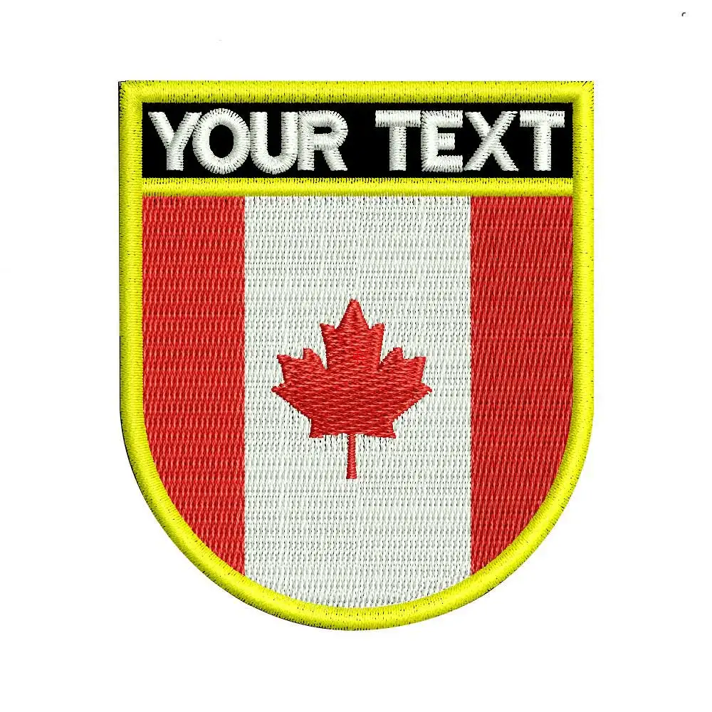 custom Canada flag name tags patch embroidered iron on backing hook backing Shield shape