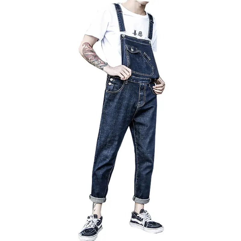 Men's Denim Overalls Retro Slim Denim Bib Pants Men's Stretch Korean Sling Pants Men's Suspenders Size S-5XL