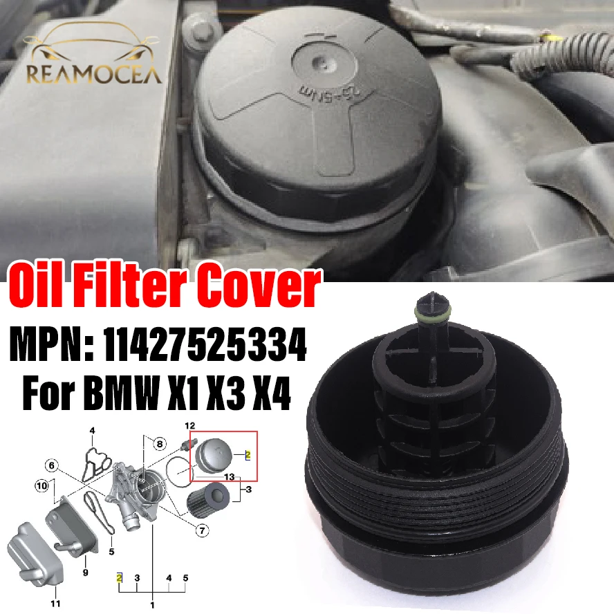 Reamocea Oil Filter Housing Cap Cover Assembly For BMW X6 328I 528I X3 N52 N54/N55 E53 X5 E89 Z4 11427525334