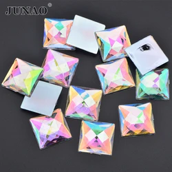 JUNAO 12mm 20mm Flatback Square Crystal AB Rhinestone Glue On Acrylic Stone Applique Non Hotfix Strass Crystal for DIY Crafts