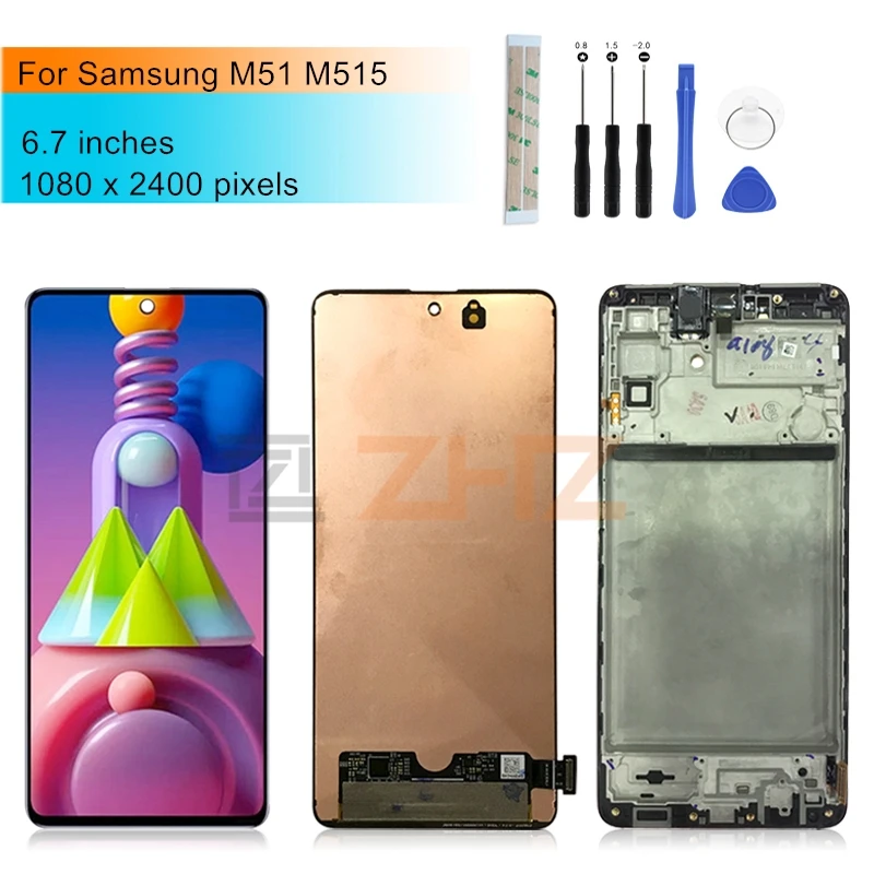 Untuk Samsung Galaxy M51LCD Display Digitizer Sentuh Layar Perakitan untuk Samsung M515 2020 M515F SM-M515F/DSN LCD Suku Cadang