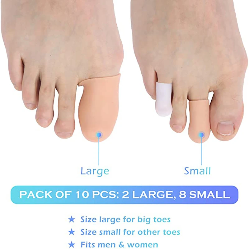 10pcs/5Pairs Silicone Toe Cap Protector Cover Thumb Sleeve Corn Blisters Pain Relief Gel Toe Tube Bunion Correction Foot Care