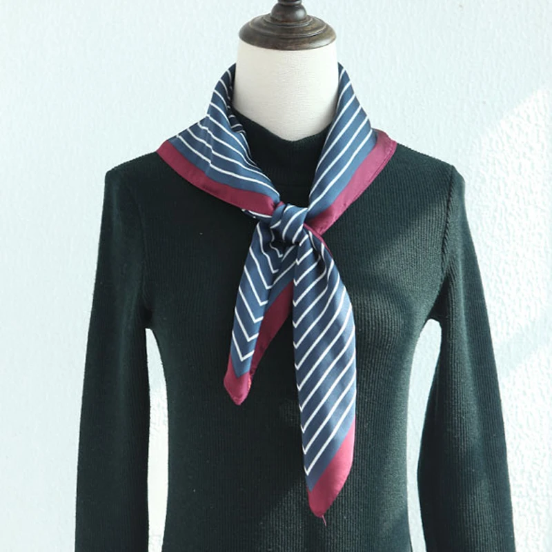 Luna&Dolphin Women Small Square Scarf 70x70cm Navy Style Chiffon Silky White Black Rubber Red Striped Lady Headbands Bandana