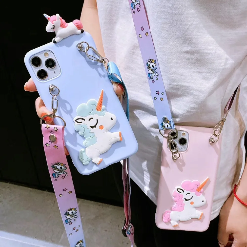 Cartoon Horse Silicone Cover For Samsung Galaxy A11 A12 A13 A22 A32 A41 A52 A71 A81 A91 Unicorn Soft Case Fundas With Lanyard