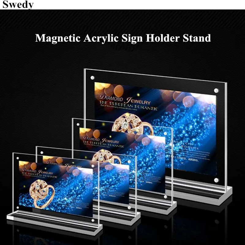 A6 T Shape Magnetic Acrylic Sign Holder Stand Tabletop Menu Paper  Holder Frames Plastic Flyer Document Display Holder